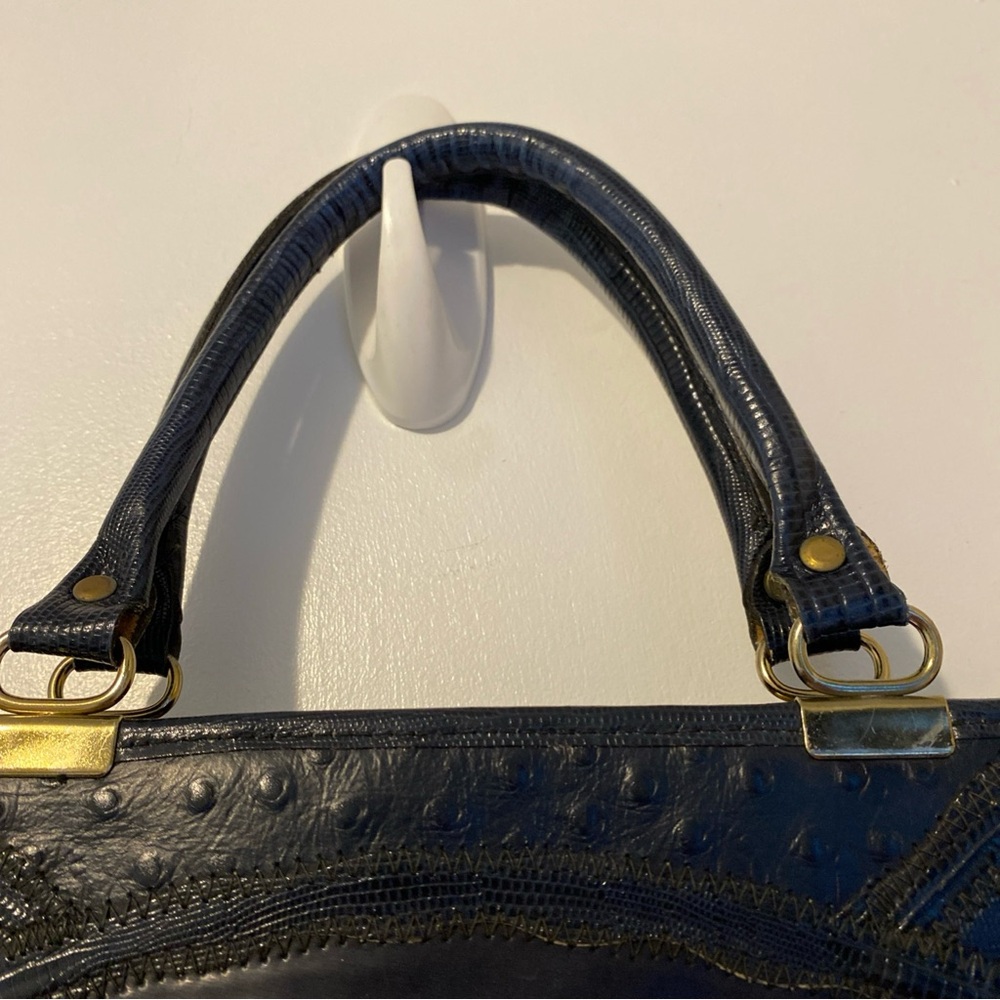 Vintage Caprice Leather Snakeskin Patchwork Navy Blue Handbag - Picture 9 of 16